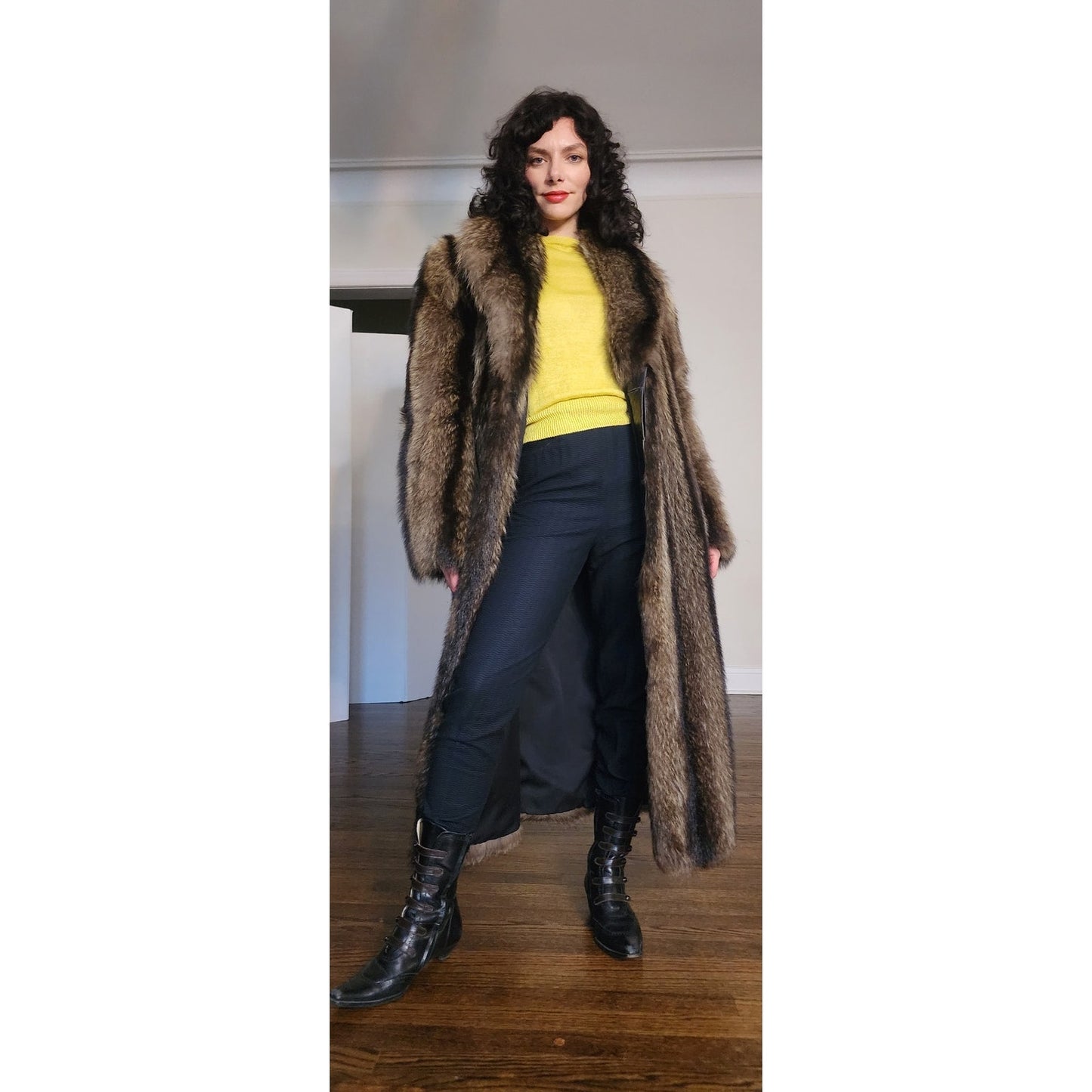 Vintage 1970s Fur Coat Silver Tipped Raccoon Womens Large / Mens Medium