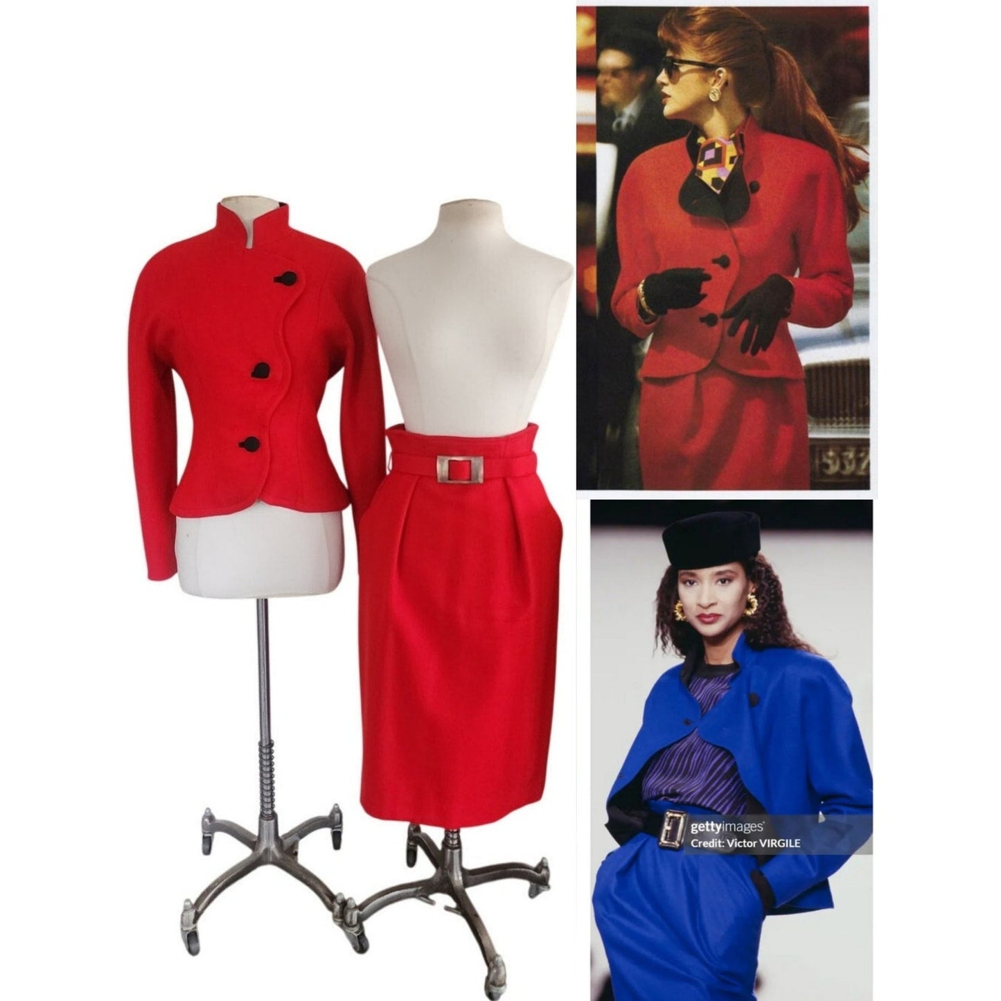 Vintage 1980s GUY LAROCHE Skirt Suit Red Wool DOCUMENTED 1989 / M