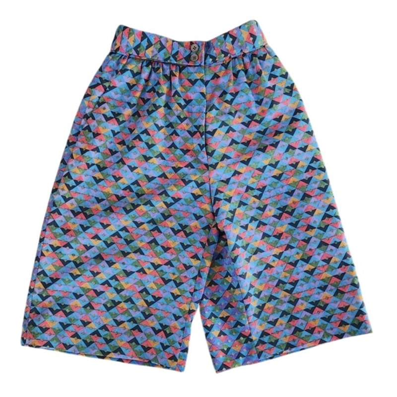 Vintage 1980s Giorgio Armani Shorts Geometric Mosaic Print High Waisted Long Bermuda