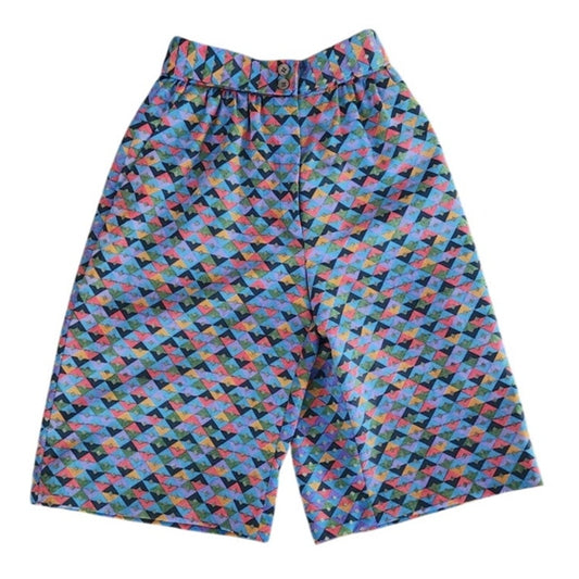Vintage 1980s Giorgio Armani Shorts Geometric Mosaic Print High Waisted Long Bermuda