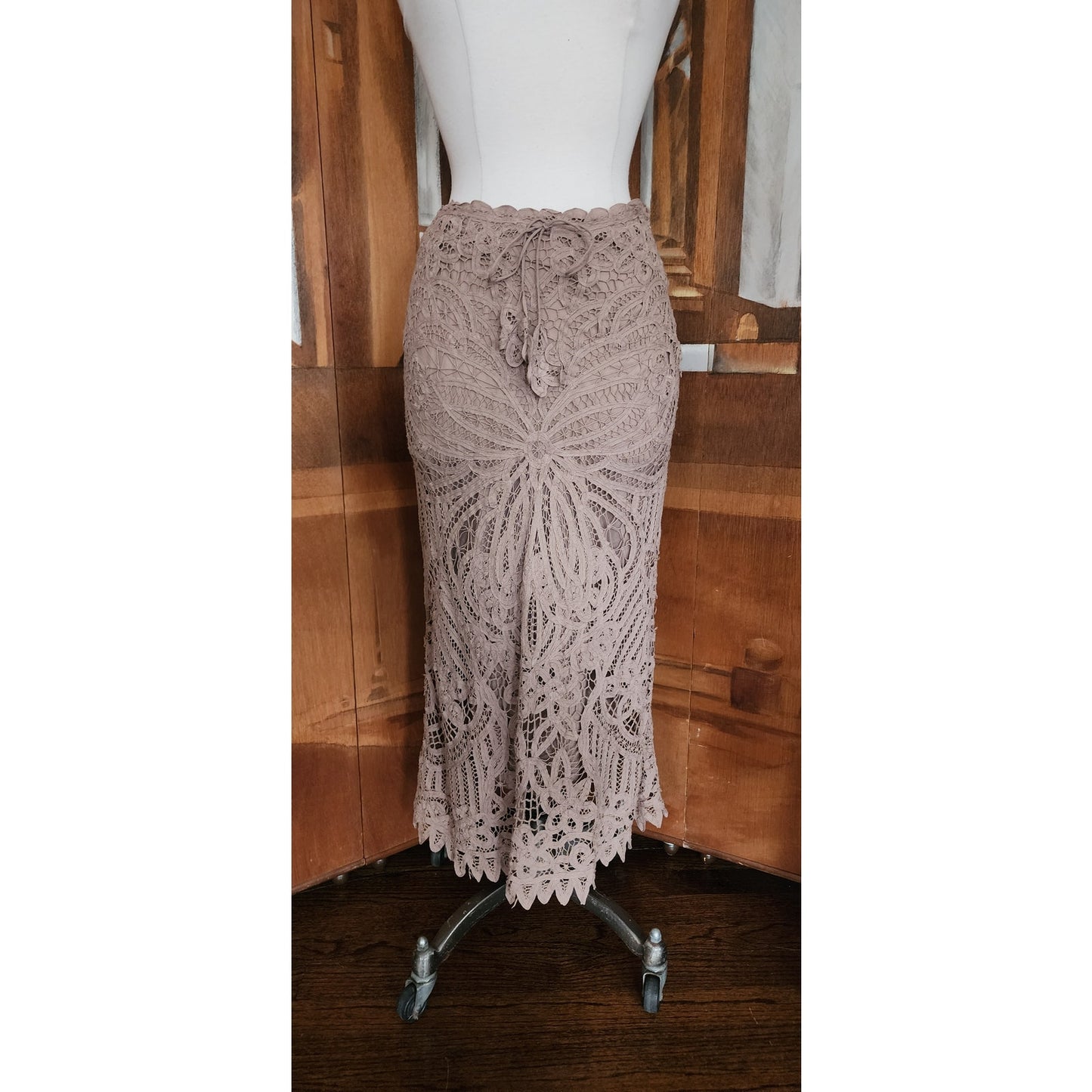 Vintage Y2K Beige Lace Maxi Skirt Boho Chine Collection / S