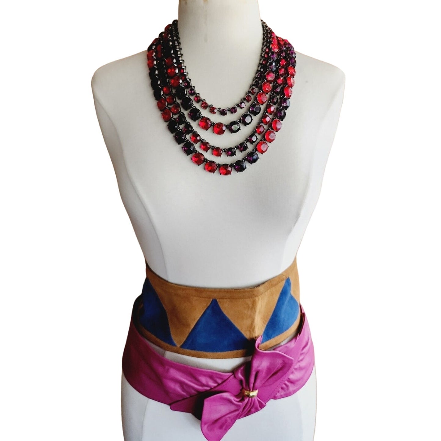 Vintage Oscar de La Renta Necklace Crystal Beads Red Purple  2000s Y2K