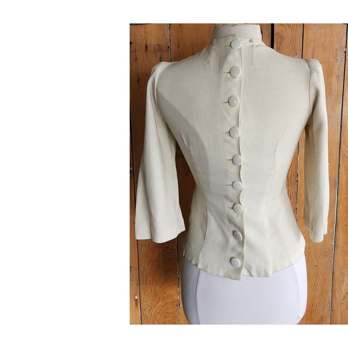 Vintage 40s Cream Top Green Leaf Applique