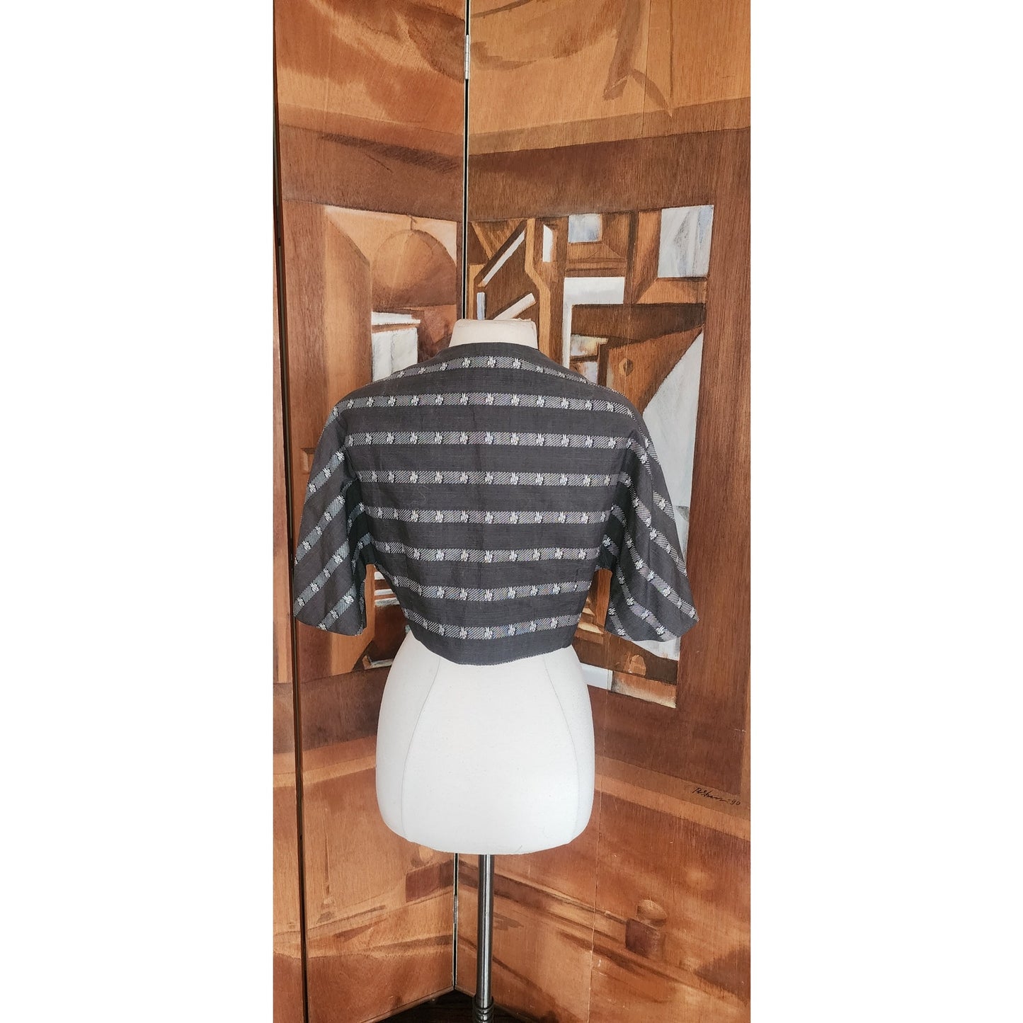 Vintage 50s Cropped Bolero Jacket "Topaz Original" Grey Striped Rockabilly Large