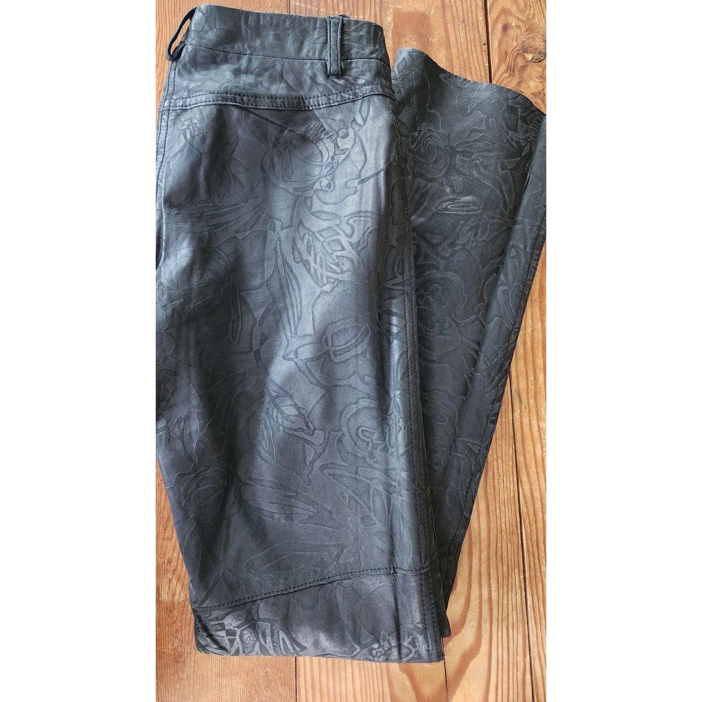 Vintage Y2k Pants Black Leather Embossed Express Low Rise