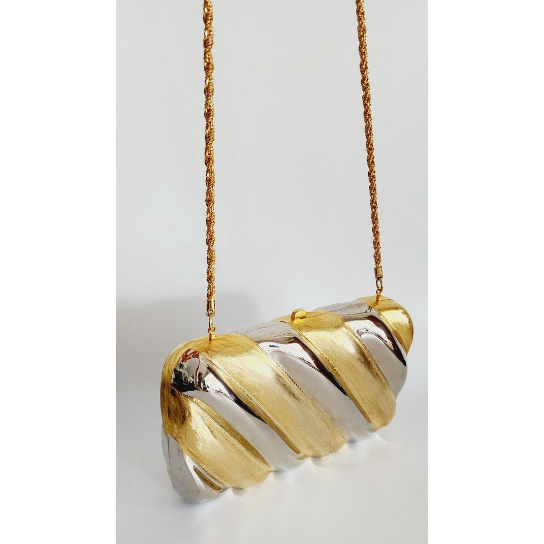 Vintage 80s Metallic Bag Gold Silver Mini Purse Minaudiere Clutch