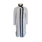 Vintage 1980s Alorna Spring Coat Gray w/Black Art Deco Style Trim / XL