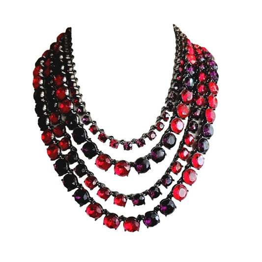 Vintage Oscar de La Renta Necklace Crystal Beads Red Purple  2000s Y2K