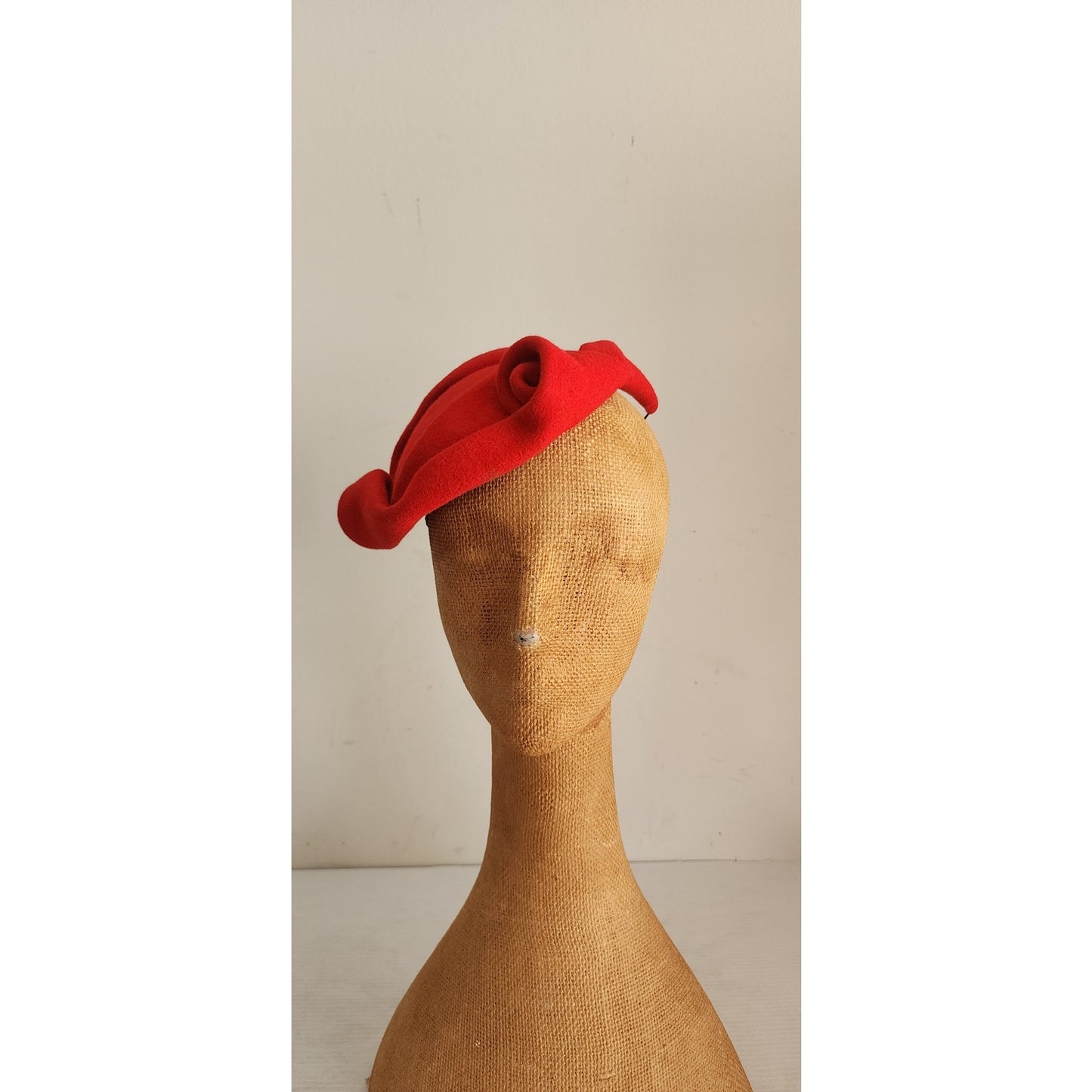 Vintage Red Hat Sculpted Swirled Wool Alva Millinery