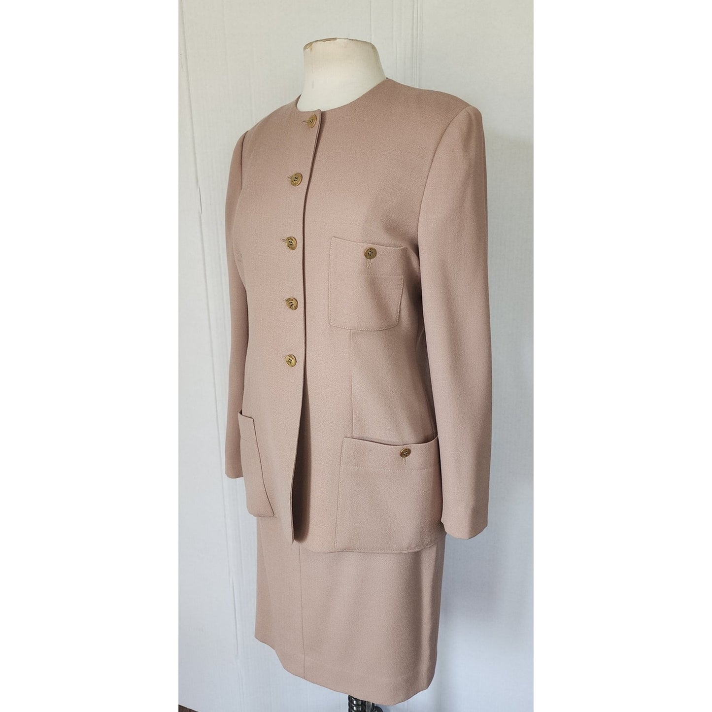 Vintage 1990s Sonia Rykiel Skirt Suit Beige Wool / M