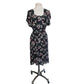 Vintage 30s Rayon Print Maternity Dress Adjustable Tie Sash Dark Floral Print