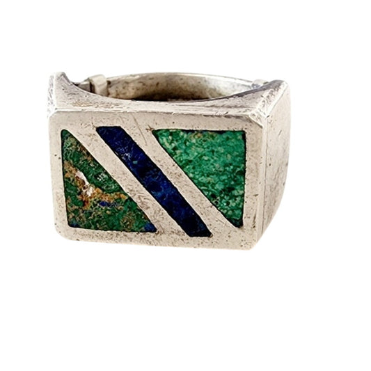 VTG Mens Inlay Ring Sterling Silver Mexico Malachite Lapis Lazuli Eagle Mexico 10.25