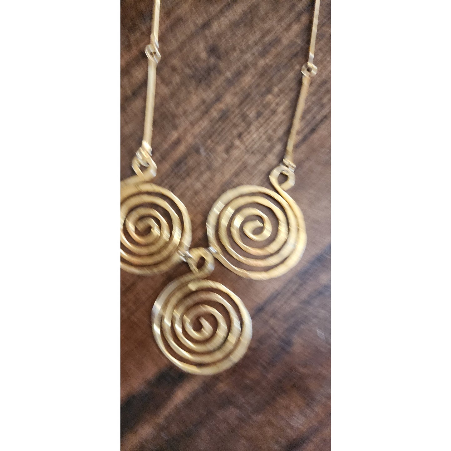 Vintage 70s Spiral Pendant Necklace Hammered Gold Greek Inspired