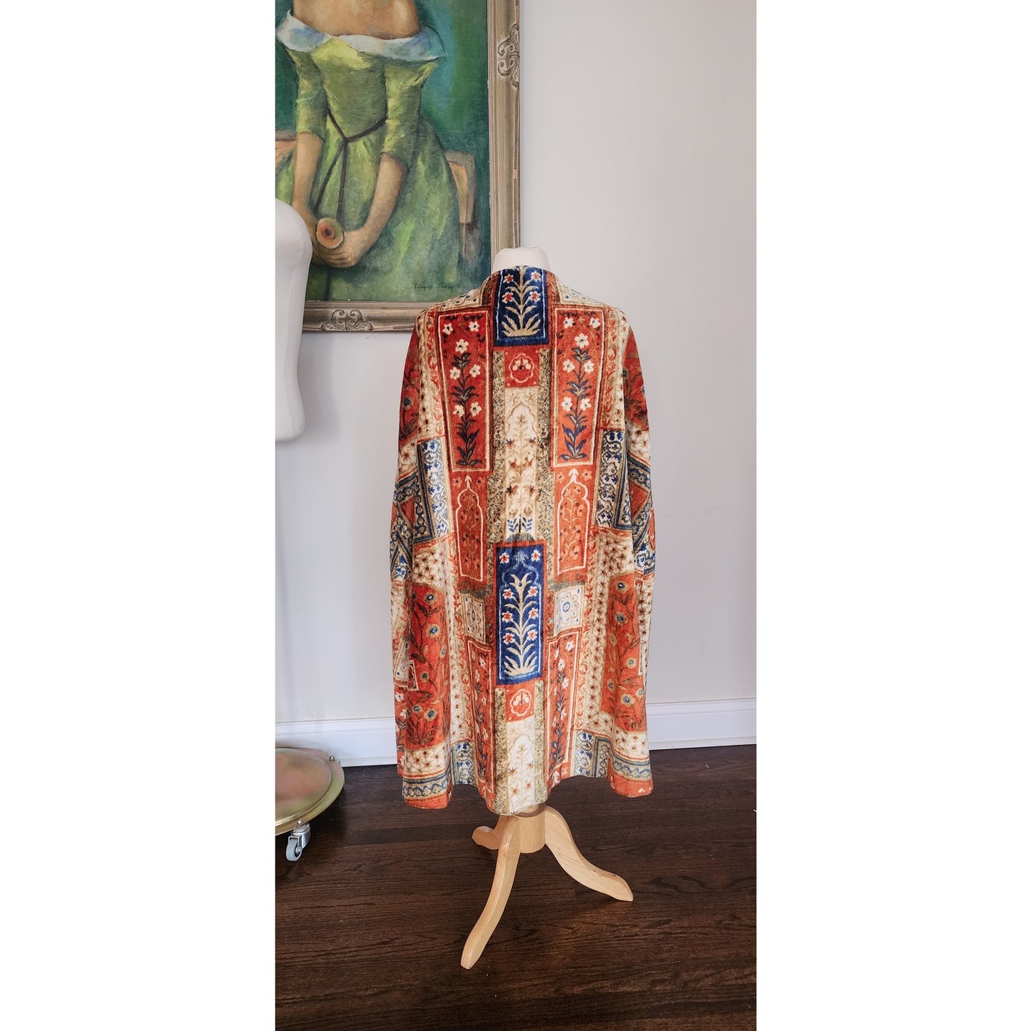 Vintage 1960s Velvet Cape Printed Tapestry Cloak Patchwork Carpet Design