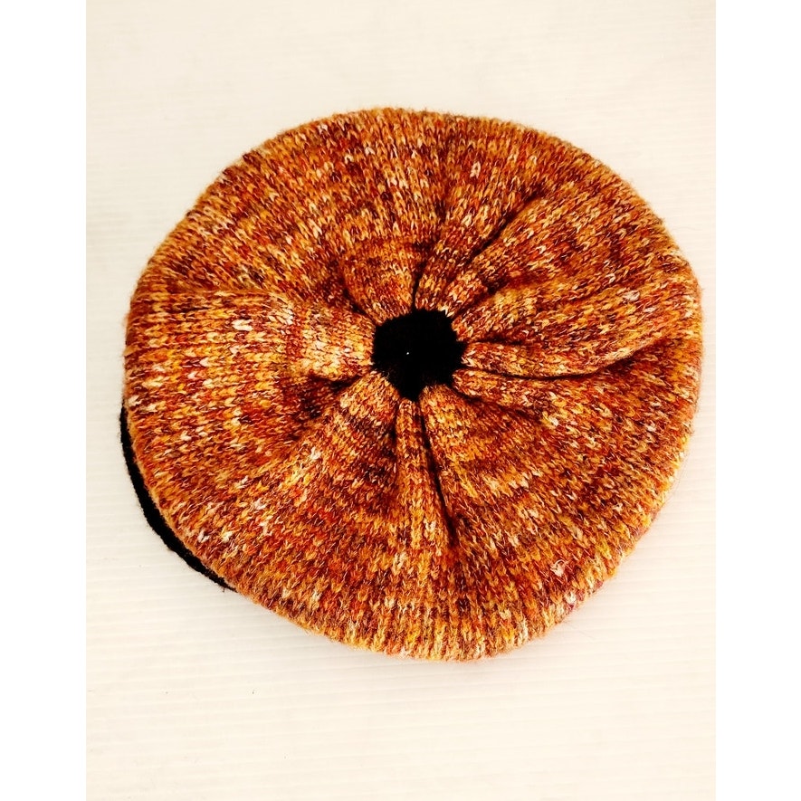 Vintage 70s Knit Tam Hat Boho Newboy Cap Orange Brown