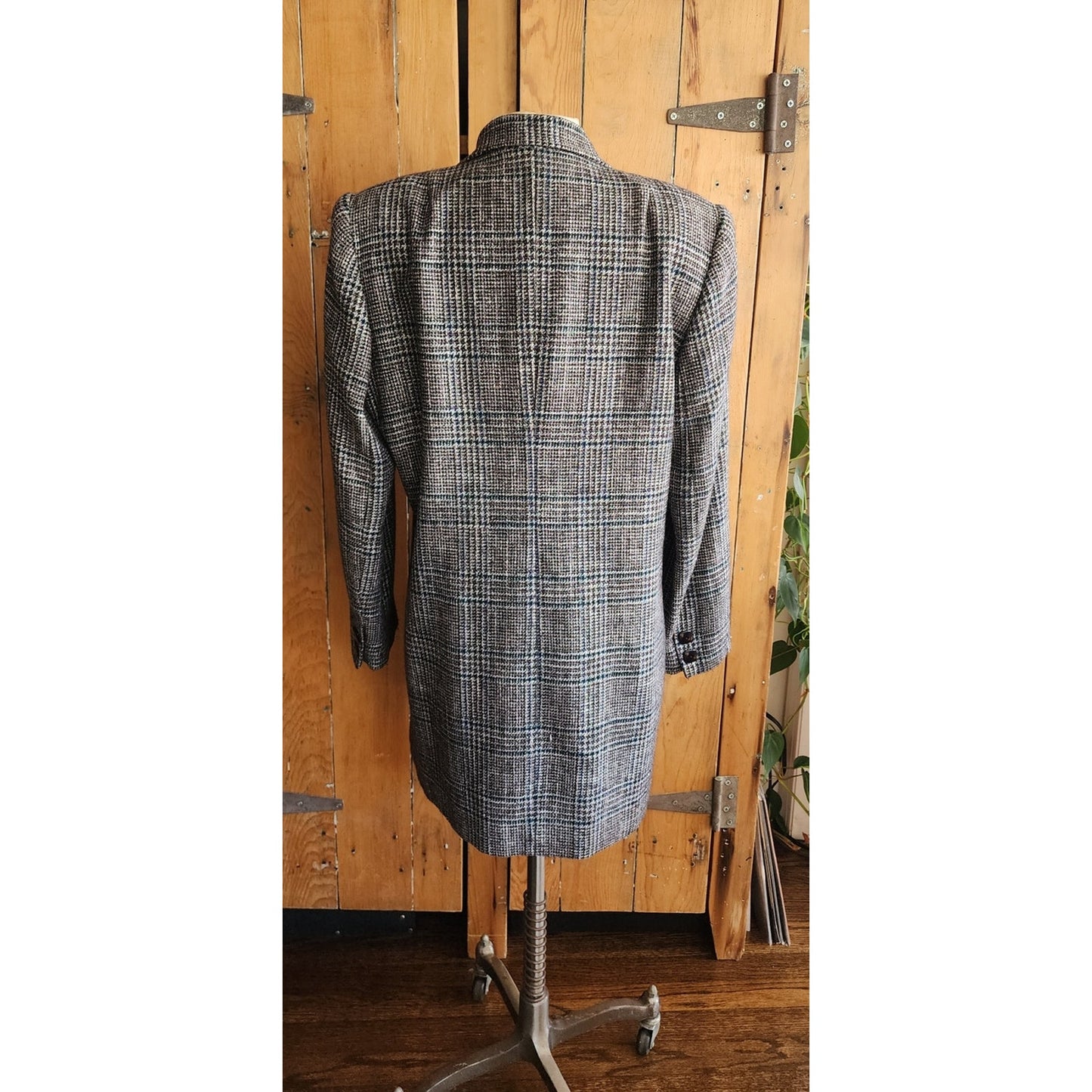Vintage 1980s Long Blazer Lilli Ann Houndstooth Wool Jacket Gray Black
