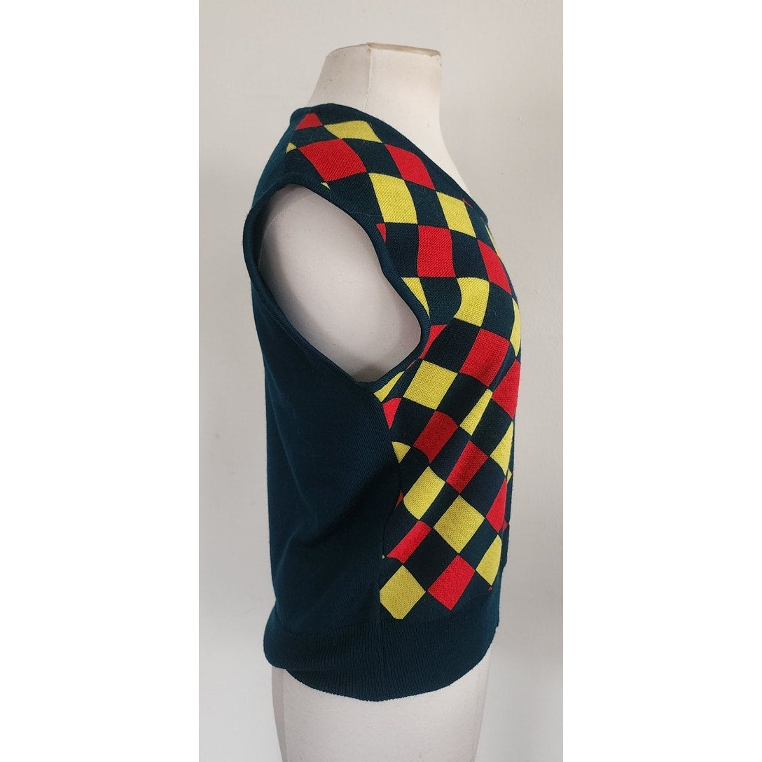 Vintage 70s Argyle Sweater Wool Vest Dark Green Marshall Field & Co Unisex