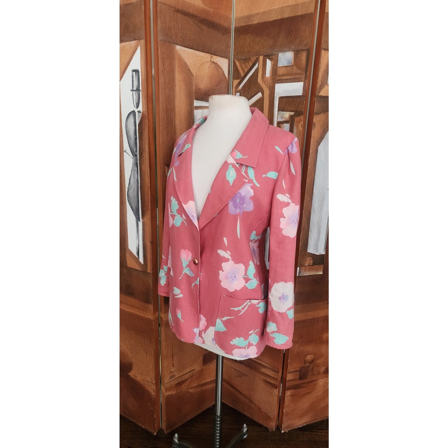 Vintage 80s Ungaro Parallèle Blazer Pink Floral Cotton Print Jacket