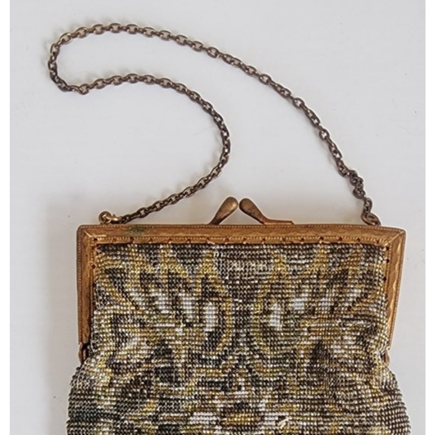 Antique Beaded Bag Shimmering Metallic Gold Silver Fringe Edwardian Art Nouveau France