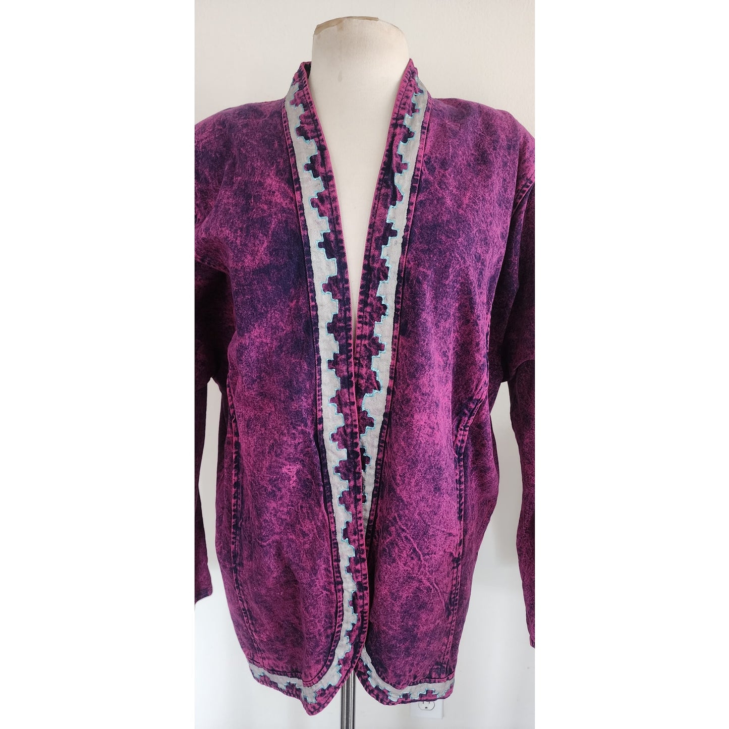Vintage 80s Purple Denim Jacket w/Southwest Native American Motif Sundance Denim Wear