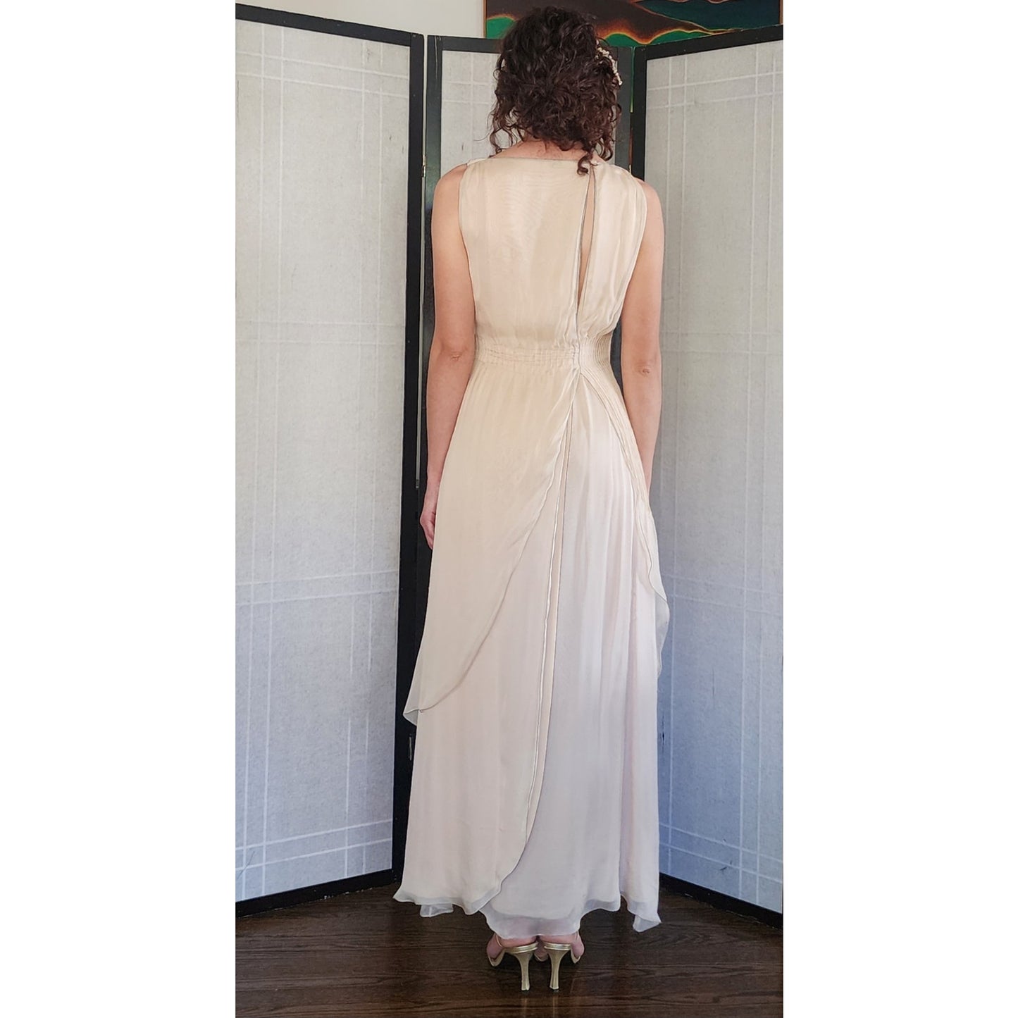 Vintage 2000s Fendi Dress Silk Chiffon Wrap Evening Gown Cream NWT Bergdorf Goodman