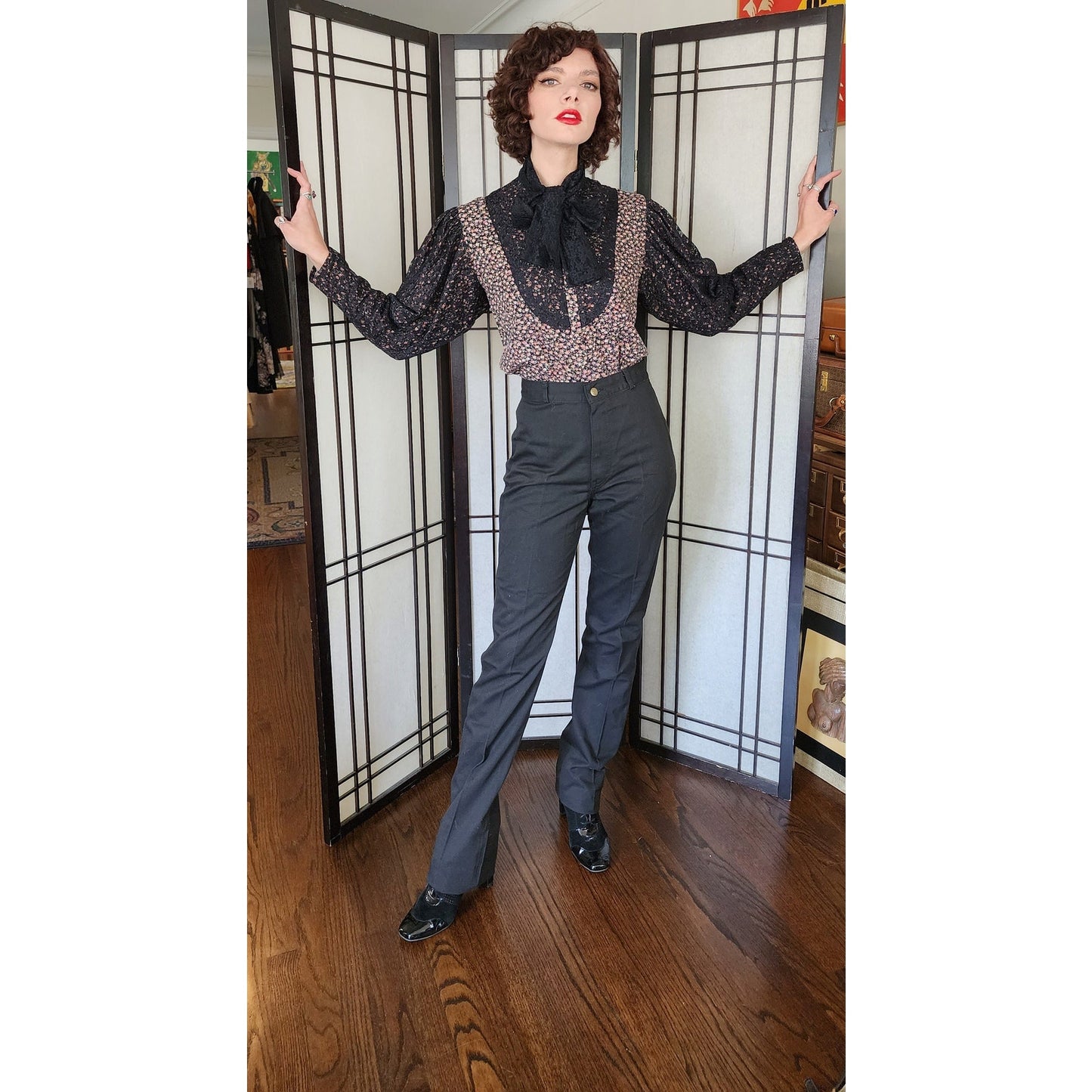 Vintage Valentino Jeans Black Denim Pants Gold Bead Trim Extra Tall