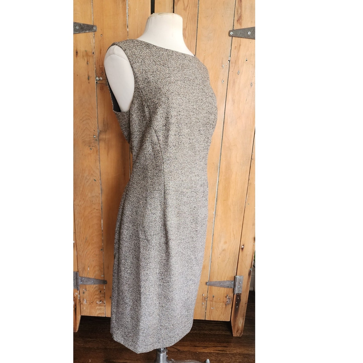 Vintage ESCADA Dress + Jacket Suit Set Alpaca Blend Wool Tweed Striped Mink Fur Trim / L