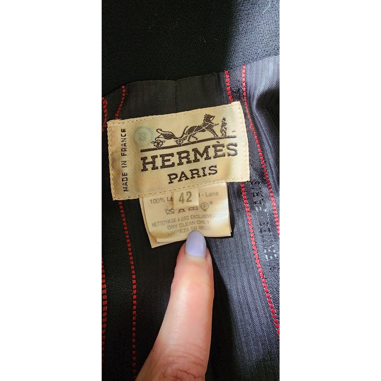 Vintage Hermes Blazer Black Wool Three Button Closure / M