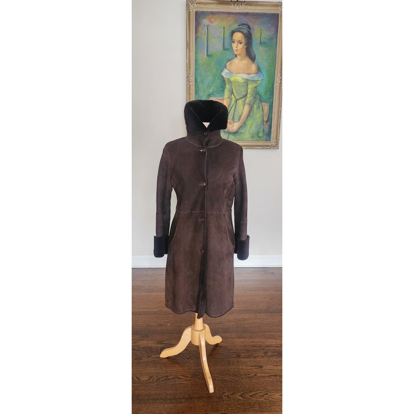 Vintage Cole Haan City Shearling Coat Brown Suede Sheepskin Parka Small