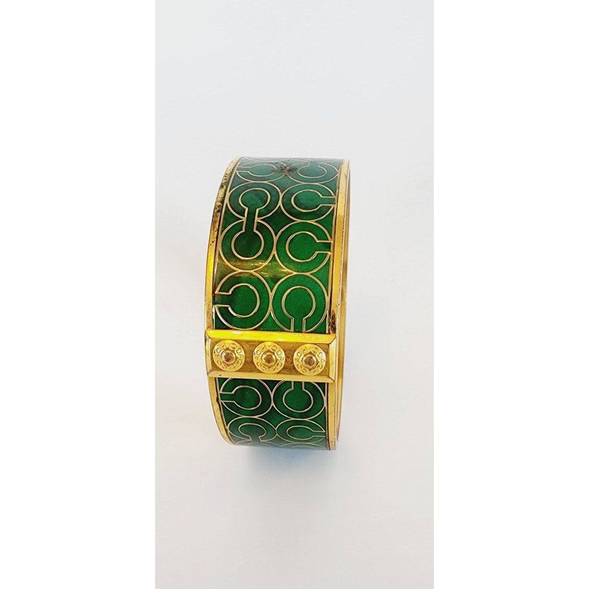 Vintage Coach Bracelet Green Enamel Gold Bangle