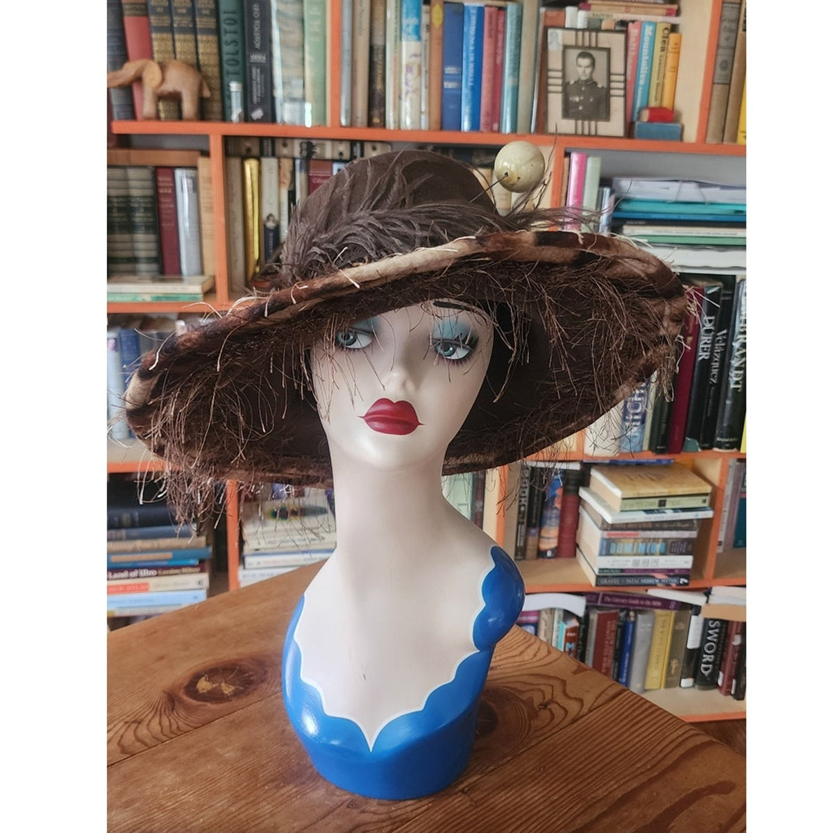 Vintage Y2K Oversized Hat Wide Brim Animal Print Feathers Handmade Chapeau Puccio
