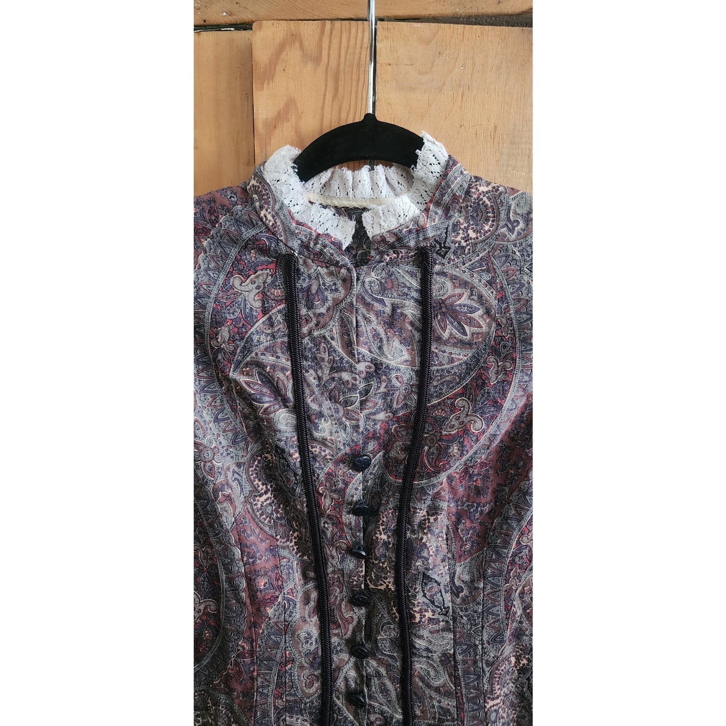 Vintage Neo-Edwardian Jacket Gray Mauve Paisley Print XS