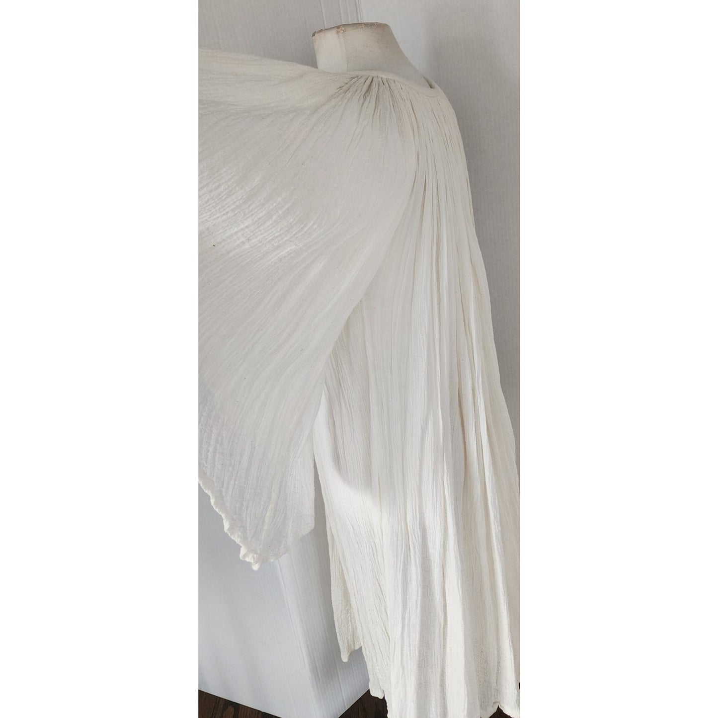 Vintage 70s Amerikan Climax Tent Dress White Cotton Gauze Angel Butterfly Sleeves