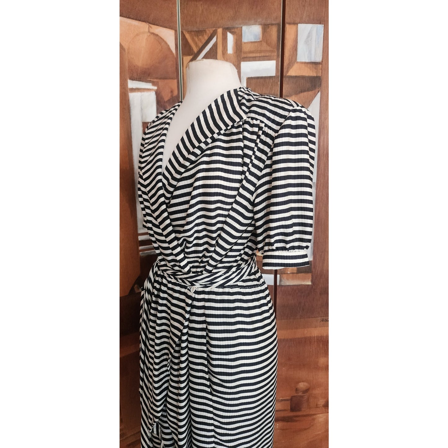 Vintage 1980s Archival Armani Dress Silk Striped Wrap Midi  White Label IT 38