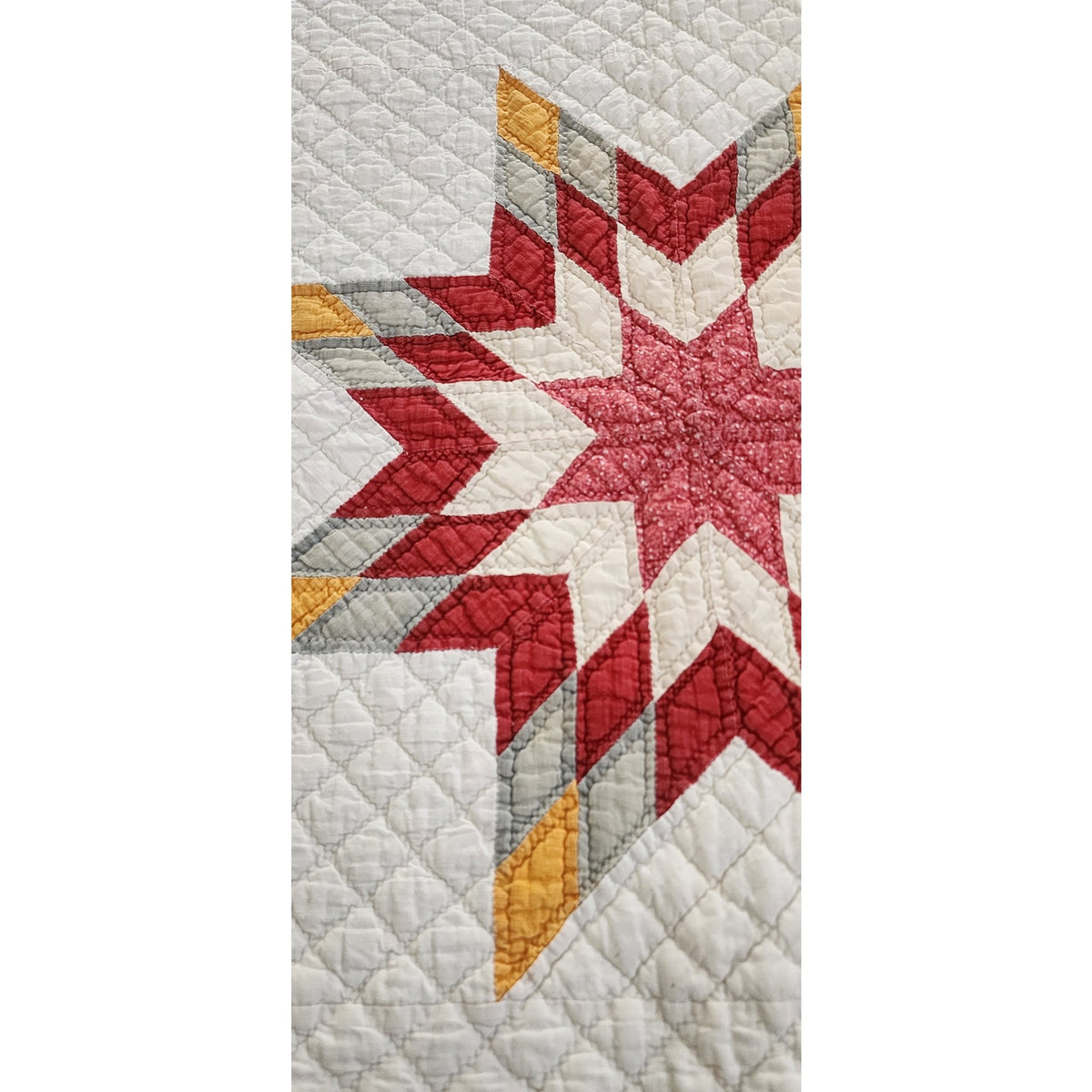 Antique American Quilt 1800s Star Of Bethlehem Cotton Turkey Red Cheddar Yellow on Ivory