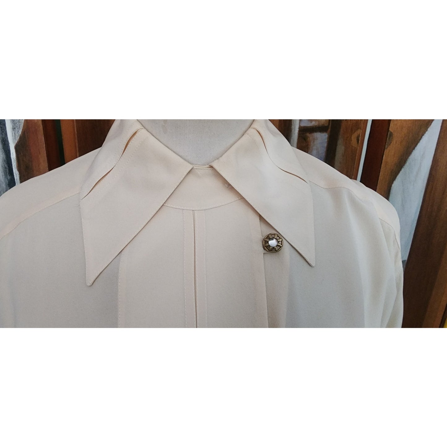 Vintage 1980s Karl Lagerfeld Blouse Cream Silk Shirt Asymmetric Button Down S