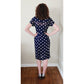 Vintage 40s Rayon Print Dress Navy Blue Polkadot  S