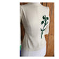 Vintage 40s Cream Top Green Leaf Applique