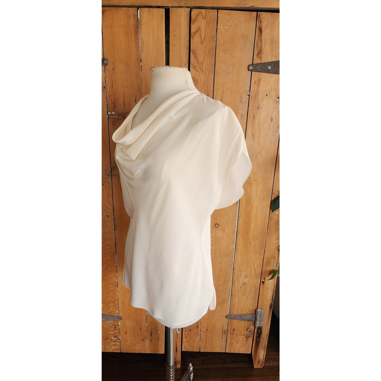 Cream Silk Blouse Thomas Pink London Short Sleeve Cowl Neckline