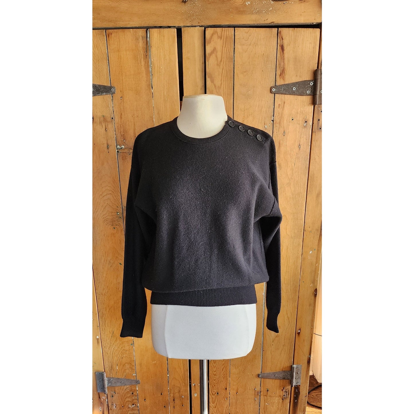 Vintage 90s Sonia Rykiel Black Sweater Buttons at Shoulder