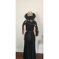 Vintage 1970s Janice Wainwright Dress Embroidered Black Maxi Butterfly Sleeves XS Tall