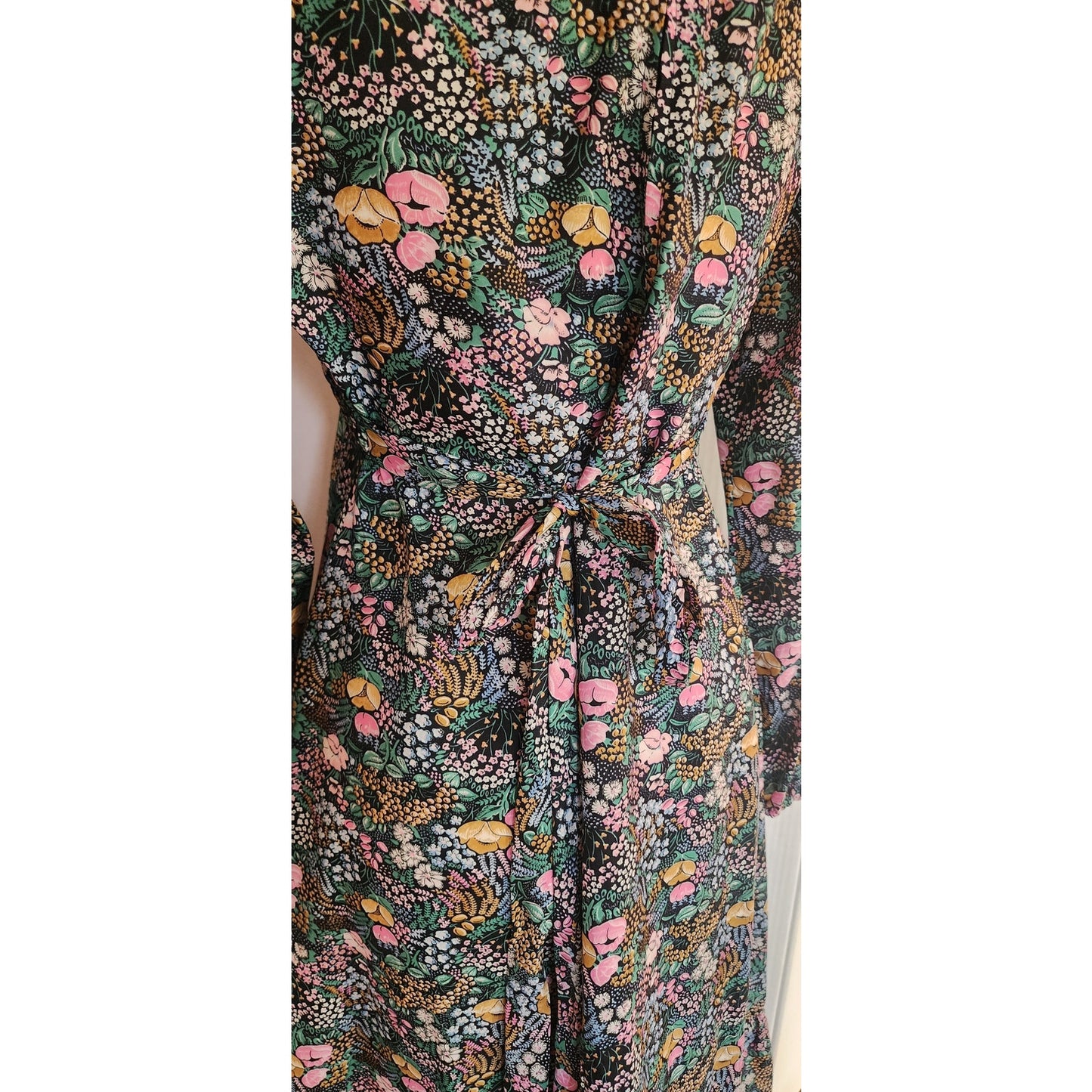 Vintage 70s Floral Print Boho Dress Long Sleeves Leslie J / M