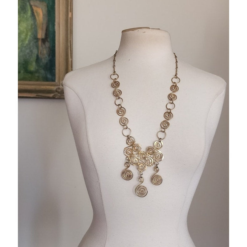 Vintage Spiral Pendant Necklace Hammered Gold Ancient Greece  Style