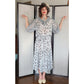 Vintage 1980s Diane Freis Fishtail Skirt Blouse Set Black White Georgette Graphic Print