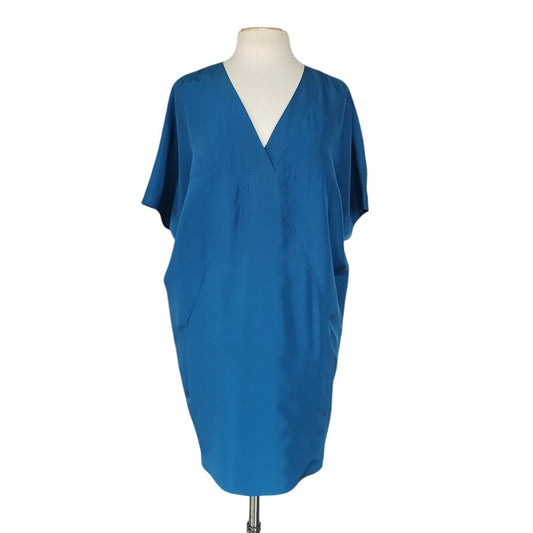 Helmut Lang Tunic Dress Blue Silk V Neck / medium 8