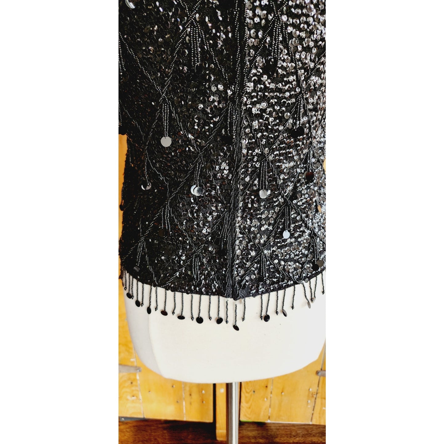 Vintage 60s Black Beaded Shell Top Dressy Sleeveless