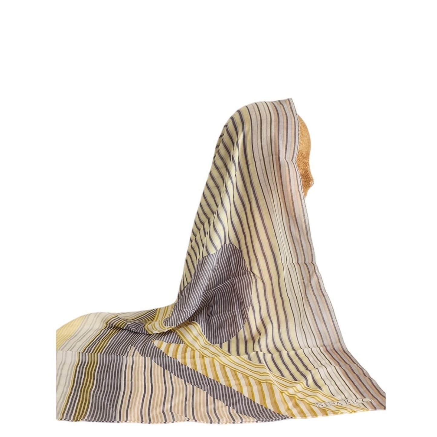 Vintage Nina Ricci Cashmere Silk Scarf Shawl Yellow Gray Stripe