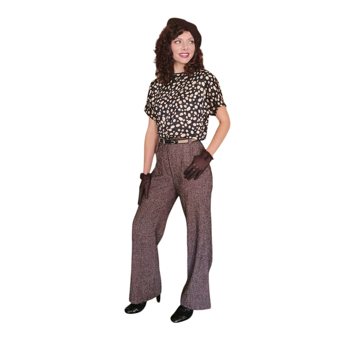 Vintage 1990s Sonia Rykiel Pants Brown Wool Tweed Flares Trousers Slacks Size 42