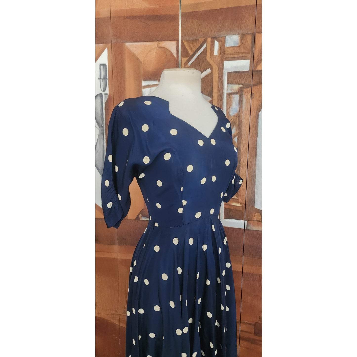Vintage 1950s Lilli Diamond Dress Blue  White Polka Dot Print Midi / S