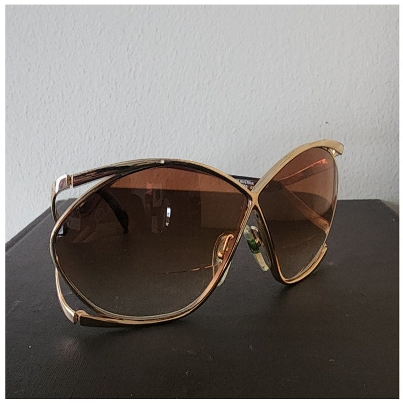 Vintage 1970s 1980s Christian Dior 2056 Butterfly Sunglasses Gold Frame